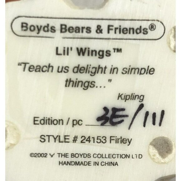 Vintage Boyds Bear Lil Wings Kipling Christmas Figurine Tree Little Angel Firley - Picture 9 of 9